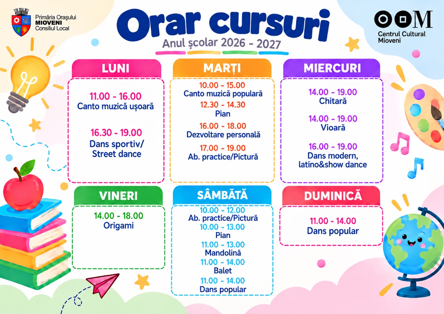Cursurile gratuite ale Centrului Cultural Mioveni încep luni, 5 octombrie!